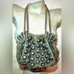 * Streets Ahead * Buttery Soft Studded Grey Italian Leather Hand Bag - Purse...